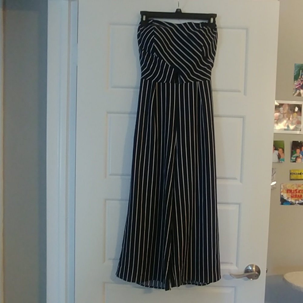 Small Charlotte Russe Blue Striped Jumpsuit